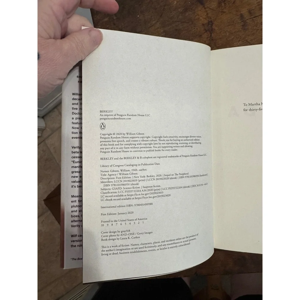 Agency William Gibson First Edition Hardcover 2020 Science Fiction Novel Berkley